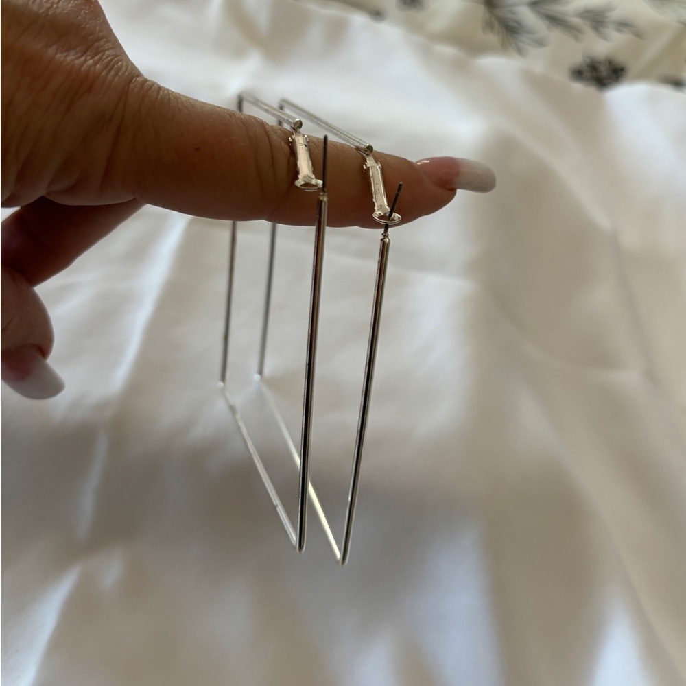 Very Large Silver Square Hoop Earrings